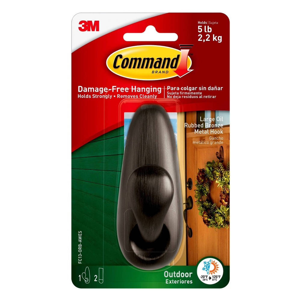 Command Large Sized Outdoor Forever Classic Metal Decorative Hook with Foam Strips Bronze