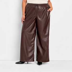 Women's Mid-Rise Wide Leg Faux Leather Pull-On Pants - Future Collective Brown - 1 of 3