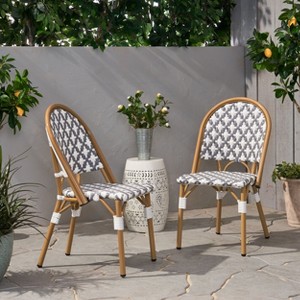 Gulches Set of 2 French Bistro Chairs, Gray & White PE Rattan with Bamboo Finish, Rust-Resistant Aluminum Frame, 18.5"W x 21.5"D x 35"H - 1 of 4