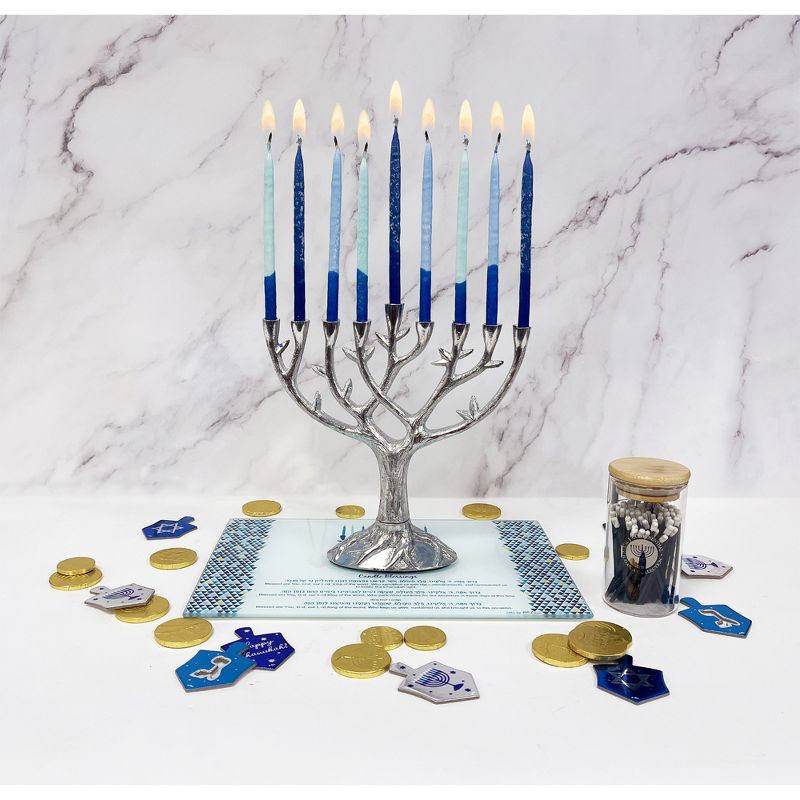 Rite Lite 11.75" Tree of Life Inspired Hanukkah Menorah Tempered Glass Drip Tray - Blue/White, 2 of 5