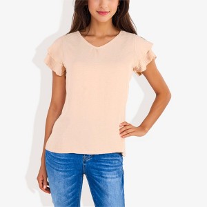 Anna-Kaci Women's Short Sleeve Ruffle V-Neck Blouse Lightweight Comfortable Casual Top - 1 of 4