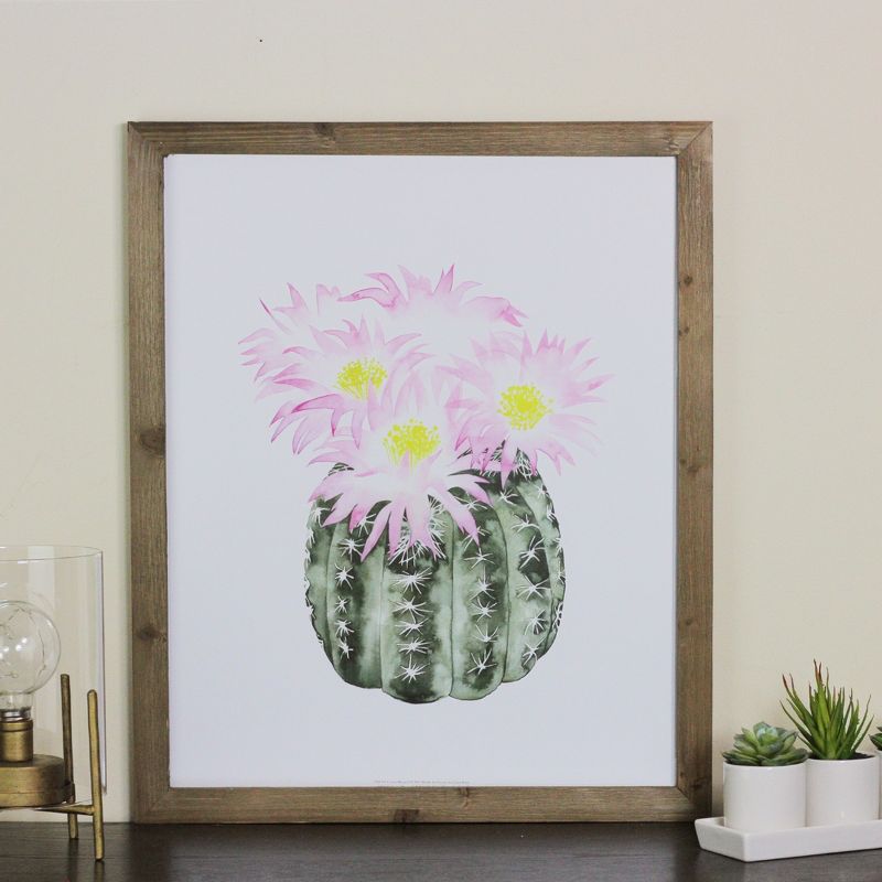 Raz Imports 24" Pink and Yellow Cactus Decorative Wooden Framed Print Wall Art, 3 of 4