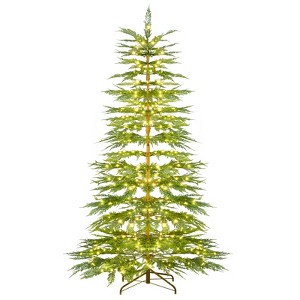 Costway 6.5 FT/7.5FT Pre-Lit Christmas Tree Hinged with 470/612 PE Branch Tips Timer & 430/540 Lights - 1 of 4