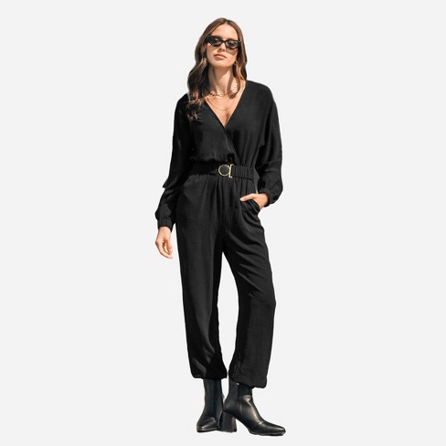 Women's Drawstring Jogger Jumpsuit - Cupshe-L-Black