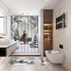 4pcs Winter Shower Curtain Set with Non - Slip Rugs Toilet Lid Cover and Bath Cute Snowman Snowflake Scene Pine Tree - 2 of 4