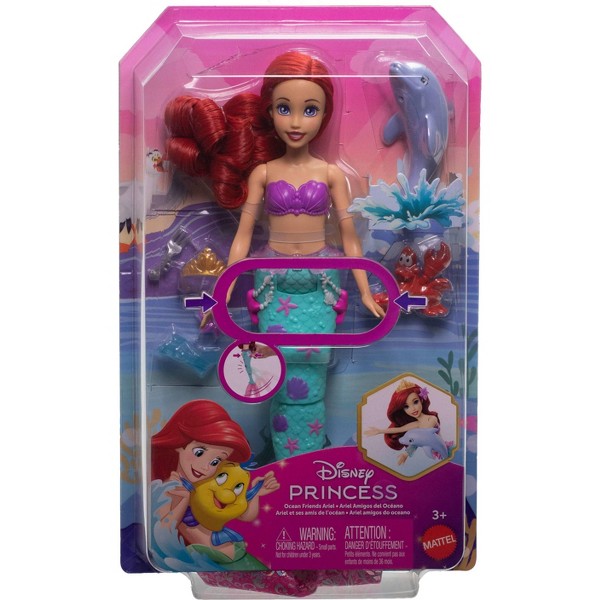 Muñeca sirena nadadora Disney Princess Ocean Friends Ariel con juguete Squirt, figura y 4 accesorios 6