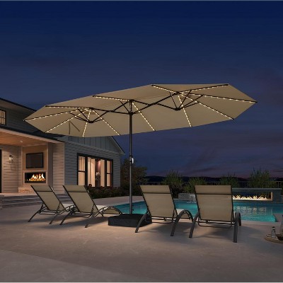 PURPLE LEAF 15ft Patio Market Umbrella and Base Double-Sided Rectangle Outdoor Table Sun Umbrellas with Crank