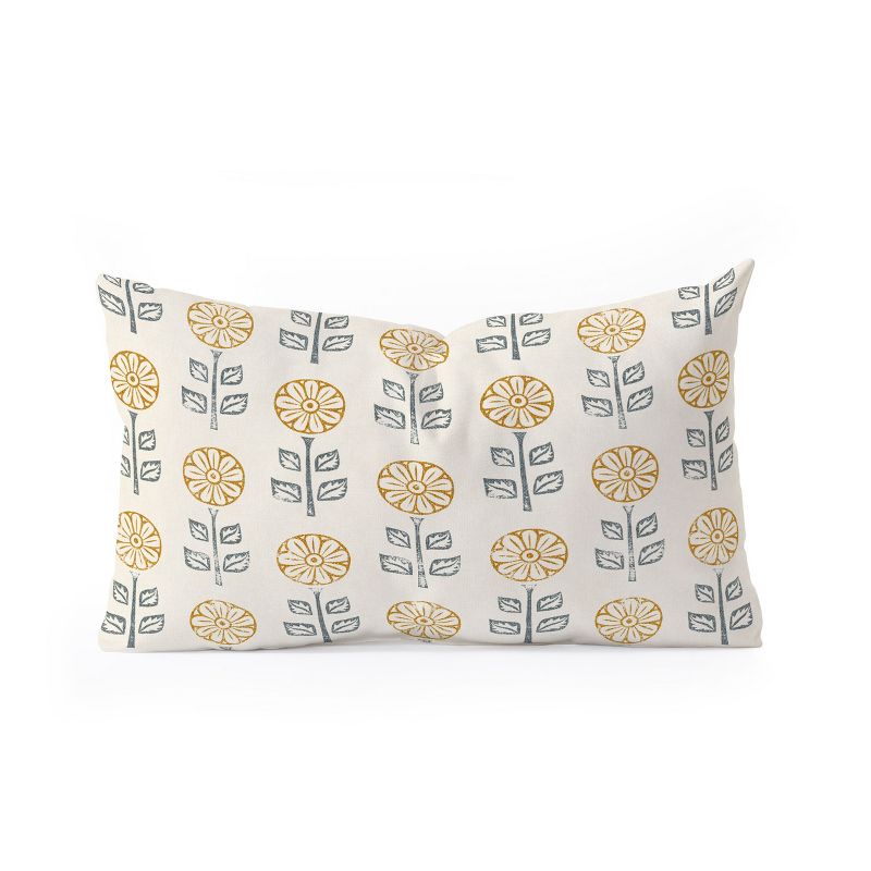 Little Arrow Design Co block print floral gold blue Oblong Throw Pillow - Society6, 1 of 3