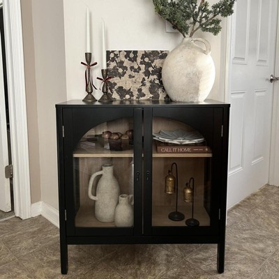 New Bedford 2 Door Accent Cabinet Black Threshold Elegant Storage Pewter finish Hardware Wood Veneer Target