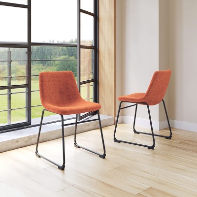 Burnt Orange Faux Leather Upholstered Side Chair with Metal Base