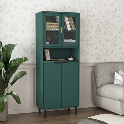 VYNXARIA Elegant  Tall Storage Bookcase with Tempered Glass Doors and Adjustable Shelves