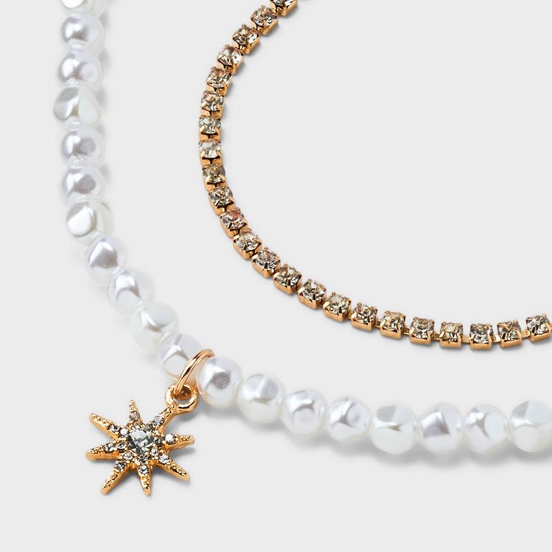 Two Row with Pearl and Star Starburst Multi-Strand Necklace - A New Day&#8482; Gold/ Pearl, 5 of 8