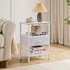 VECELO Nightstand with Charging Station, End Table with Fabric Drawer for Bedroom or Living Room, 2 USB Ports & AC Outlets, Brown/Black/White - 2 of 4