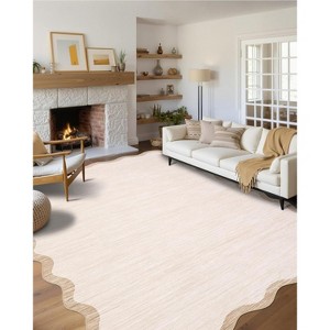 Washable Scalloped Area Rug, Soft Non-Slip Large Area Carpet for Bedroom, Living Room, Dining Room, Nursery, Modern Farmhouse Style - 1 of 4