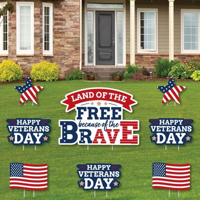 Big Dot of Happiness Happy Veterans Day - Yard Sign and Outdoor Lawn Decorations - Patriotic Yard Signs - Set of 8