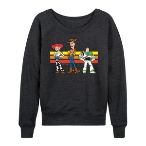 Women's - Toy Story 4 - Buzz, Woody, And Jessie Lightweight French Terry Wide Neck Long Sleeve Graphic Shirt - 1 of 4