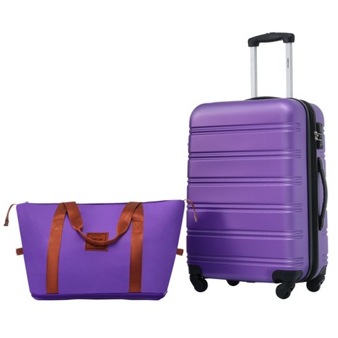 2 Pcs Luggage Set 24 Abs Hardshell Expandable Spinner Suitcase With Travel Bag And Tsa Lock Purple Modernluxe Target