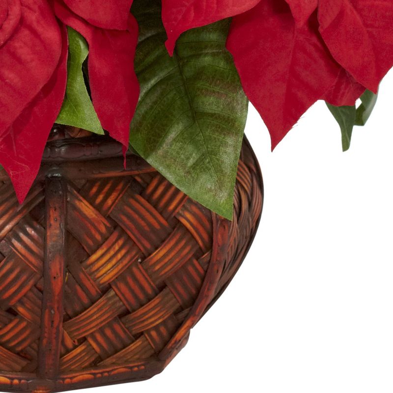 Poinsettia with Decorative Planter Silk Arrangement - Nearly Natural, 6 of 7