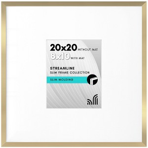 Americanflat 20x20 Picture Frame with Polished Plexiglass - Use as 8x10 Frame with Mat or 20x20 Frame Without Mat - Streamline Collection - Gold - 1 of 4