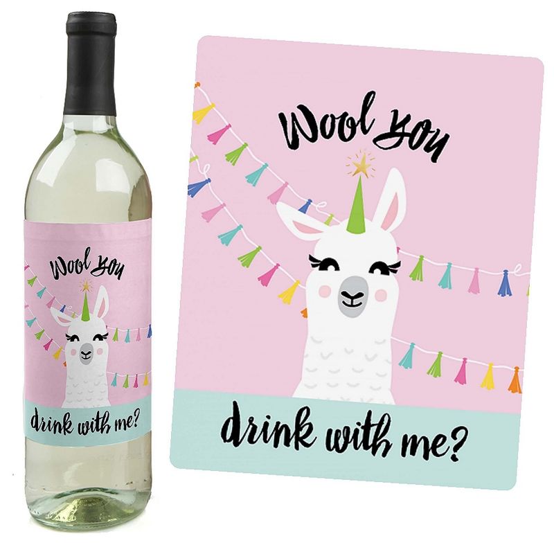 Big Dot of Happiness Whole Llama Fun - Llama Fiesta Baby Shower or Birthday Party Decorations for Women & Men - Wine Bottle Label Stickers - Set of 4, 3 of 9