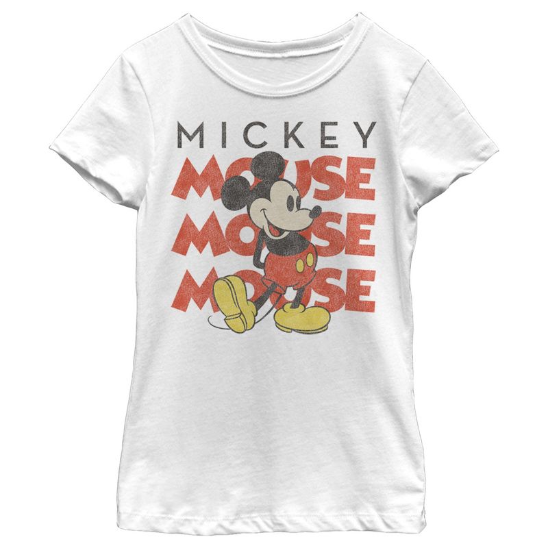 Girl's Disney Mickey Mouse Name Stack Distressed T-Shirt, 1 of 5