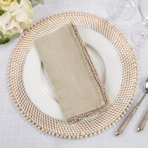 Saro Lifestyle 100% Linen Pompom Design Dinner Table Napkins (Set of 4) - image 1 of 3