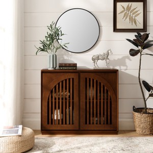 Modern Arched Storage Cabinet, Narrow Sideboard Accent Cabinet with 2 Outlet Holes for Entryway, Coffee Area, Living Room, Hallway, Office-Tanpinhause - 1 of 4