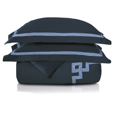 Navy Blue Cotton Embroidered King/California King Duvet Cover Set