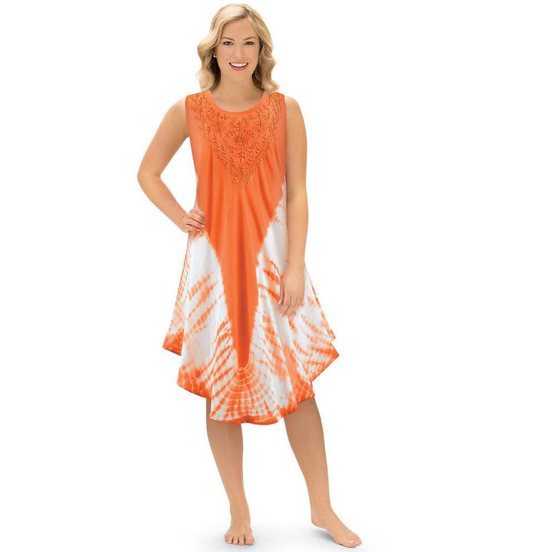 Collections Etc Woven Tie Dye Dress with Embroidery Scooped Neckline, Lightweight Beach Coverup, 3 of 4