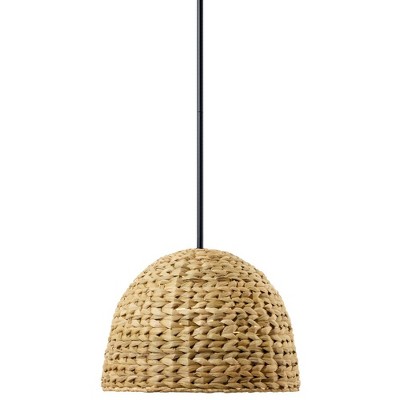 Raffiana Black and Natural Rattan Dome Pendant Light