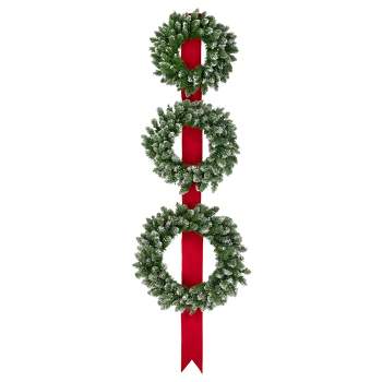 Northlight Pre-Lit Battery Operated Frosted Wreath Trio Christmas Decoration - 6.5' - Clear LED Lights