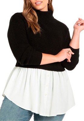 ELOQUII Women's Plus Size Twofer Skirted Sweater