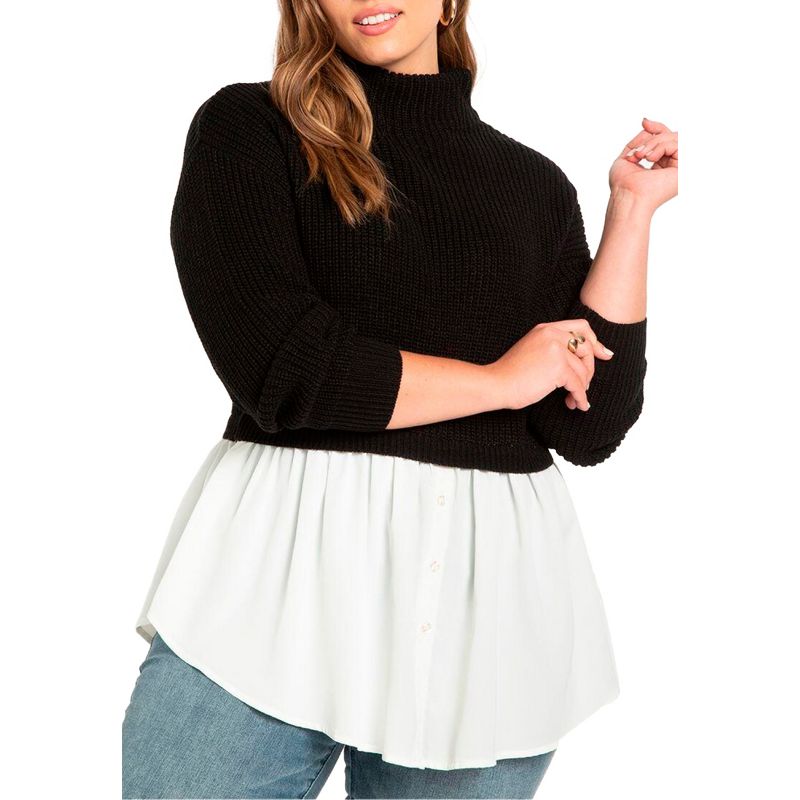 ELOQUII Women's Plus Size Twofer Skirted Sweater, 1 of 2