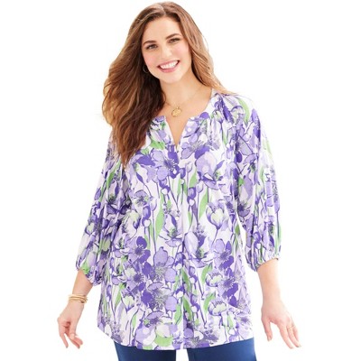 Catherines Women's Plus Size Soft Bliss Buttonfront Knit Blouse