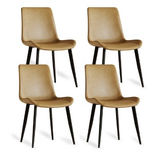 KWPZQEB Modern Dining Chairs Set of 4, PU Leather Dining Chairs with Carbon Steel Legs, Upholstered Dining Chair for Dining Room, Living Room, Brown - 1 of 4