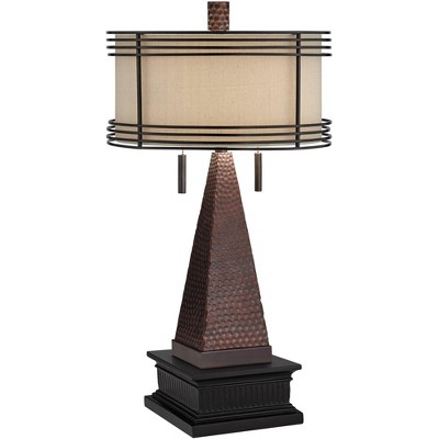 Franklin Iron Works Niklas Bronze Table Lamp with USB Port and Black Square Riser