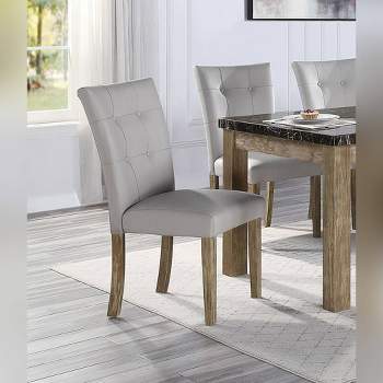 Set of 2 20" Charnell PU Dining Chairs Gary/Oak Finish - Acme Furniture