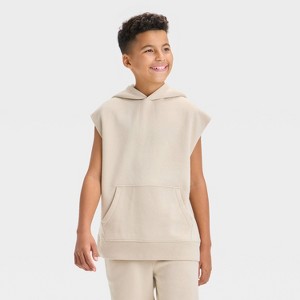 Boys' Fleece Sleeveless Cutoff Hoodie Sweatshirt - art class™ - 1 of 3