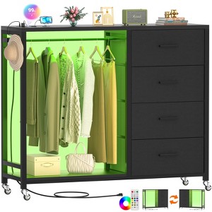 Dressers with Clothes Besiost Rack, Charging Station and Led Light, 4 Drawers Dresser for Bedroom - 1 of 4