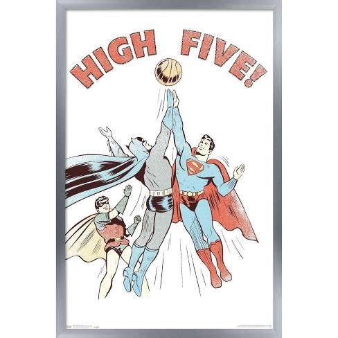 Trends International Dc Comics - Batman - Robin - Superman - High Five  Framed Wall Poster Prints Silver Framed Version 