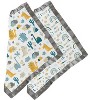 Bacati - Little Dino Rainbow Boys Muslin 2 pack Security Blankets Aqua Teal Yellow Gray - 3 of 4