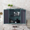 JUJABU Army Green Wall-Mounted Metal Frame Bathroom Cabinet Mirror with 2 Mirrored Doors and Open Shelf for Storage - 3 of 4