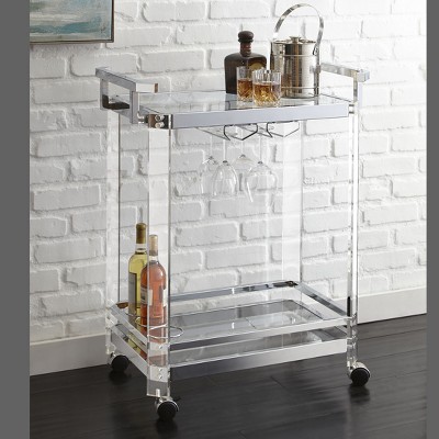 Aeron Modern Acrylic Serving Cart with Tempered Glass Shelves