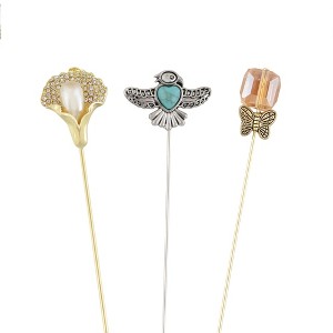Anna-Kaci Vintage 3Pcs Long Stick Hat Pins Crystal Flower Butterfly and Pearl Details for Classic Hat Lapel and Scarf Accessorizing - 3pcs Bead - 1 of 4