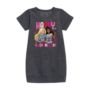 Girls' - Barbie - Happy Valentine's Day Graphic Short Sleeve Fleece Dress - 1 of 3