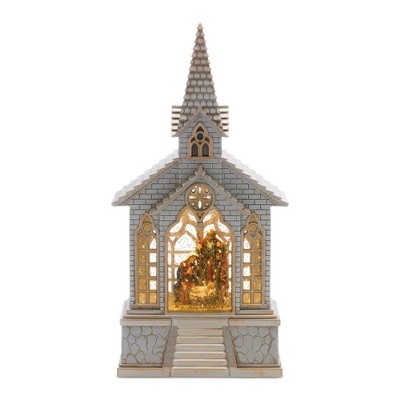 Melrose Snow Globe Church with Nativity 8.25"H