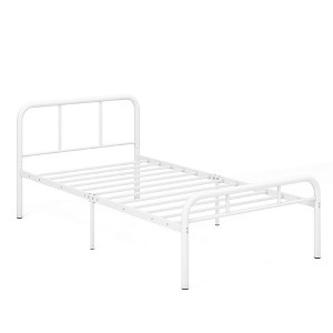 Tangkula 12-Inch Twin Bed Frame Modern Metal Platform Bed w/ Headboard & Footboard White - 1 of 4