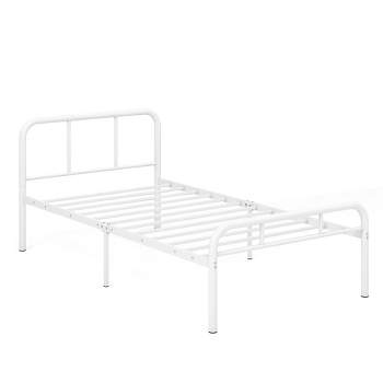 Tangkula 12-Inch Twin Bed Frame Modern Metal Platform Bed w/ Headboard & Footboard White