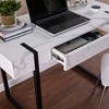 Metal Modern Writing Desk with Faux Marble Top and Push-to-Open Drawer - 2 of 4