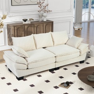 85.4" Modern Curved Sofa, Back Upholstered Couch with 2 Decorative Throw Pillows, Corduroy Fabric Couch - 1 of 4